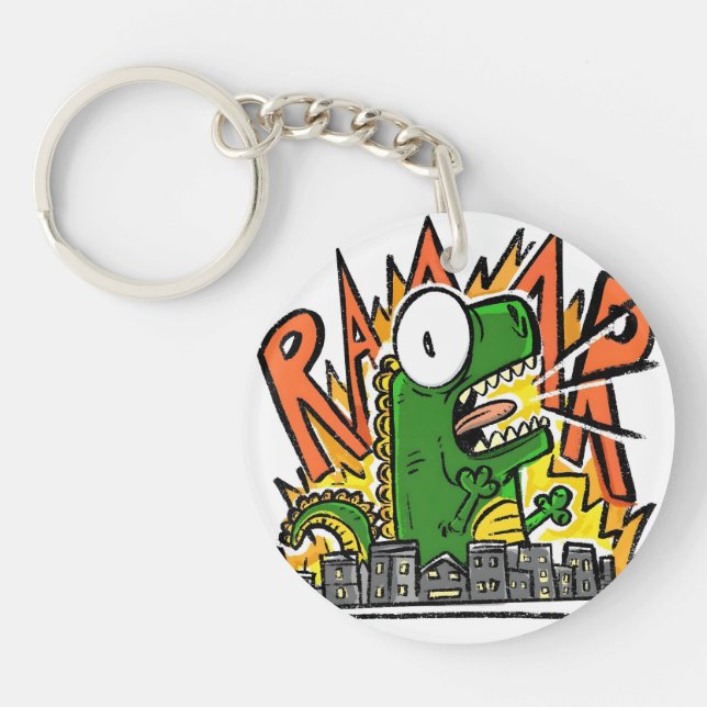 Roaring Dinosaur Cartoon Key Ring (Front)