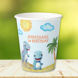 "Roaring Dinosaur Party   Boys Birthday  Paper Cups