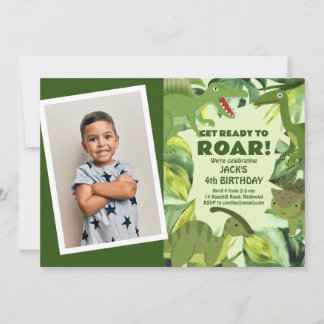 Roaring Dinosaurs Child Birthday Photo Invitation