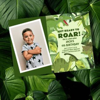 Roaring Dinosaurs Child Birthday Photo Invitation