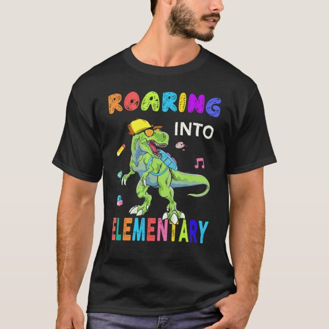 Roaring Elementary Dinosaur Rex Back To School Boy T-Shirt (Front)