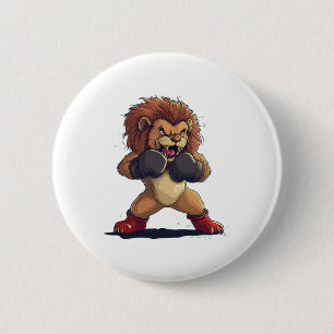 Roaring Fighter Look With This Lion In Boxing Glov 6 Cm Round Badge