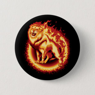 Roaring Fire Lion 6 Cm Round Badge