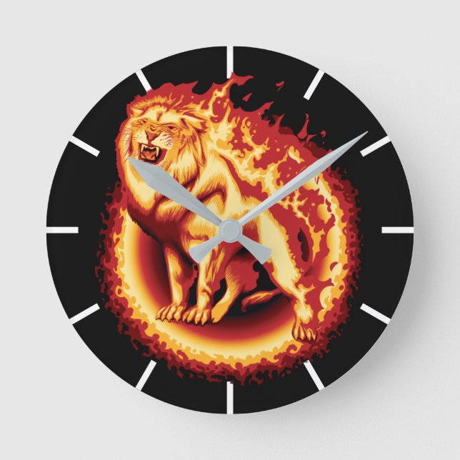 Roaring Fire Lion Round Clock (Front)