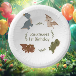 Roaring First Birthday Celebration Paper Plate