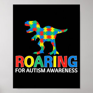 Roaring for autism awareness t rex dinosaur boys poster