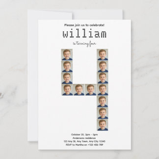 Roaring Four Photo Collage Birthday Invitation