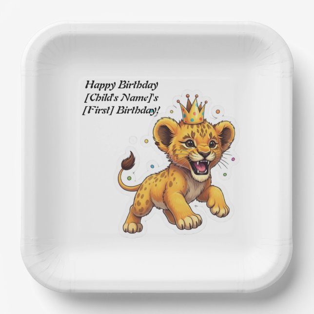 Roaring Fun! Baby Lion King Birthday Party  Paper Plate (Front)