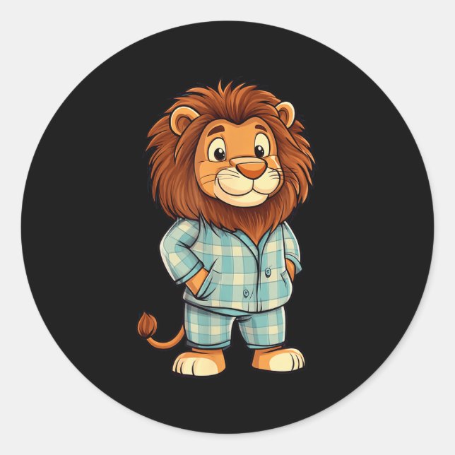 Roaring Giggles_ Lion In Pajama Costume For Sleepy Classic Round Sticker (Front)