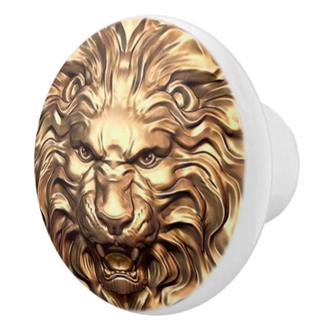 Roaring Gold Lion Head Ceramic Knob (Right)