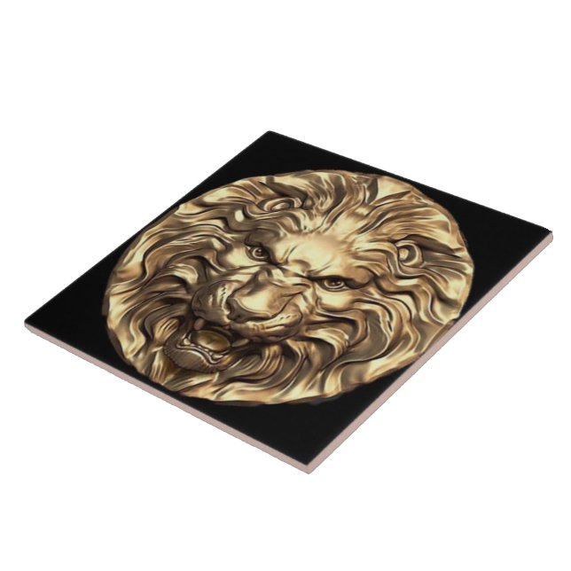 Roaring Gold Lion Head Ceramic Tile (Side)
