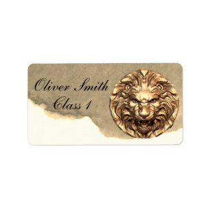 Roaring Gold Lion Head Personalised School Label