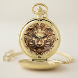  Roaring Gold Lion Head Pocket Watch