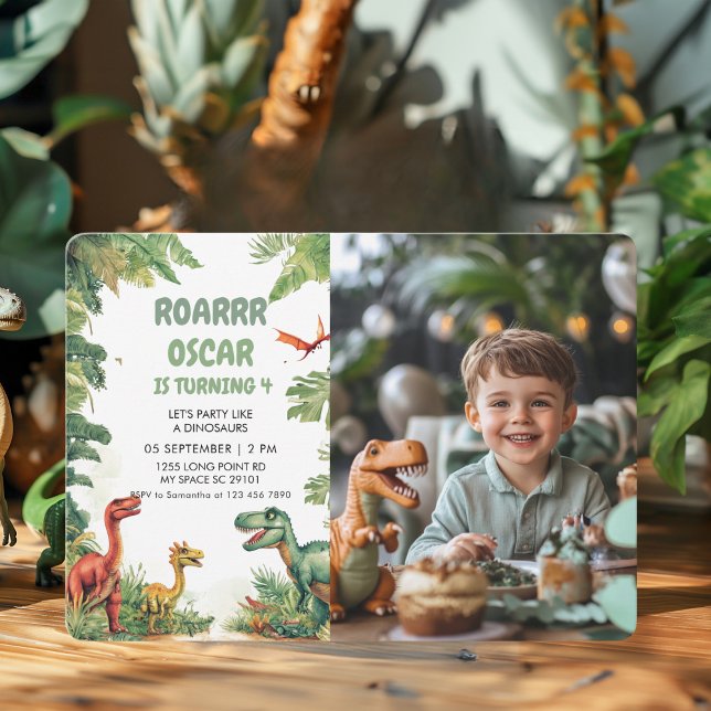  Roaring Good Time Dino Party Photo Invitation (Creator Uploaded)
