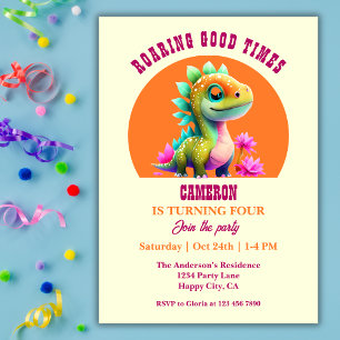 Roaring Good Times Dinosaur Any Age Birthday Party Invitation