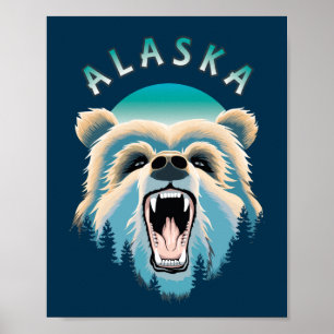 Roaring Grizzly Bear Face - Alaska Wildlife Poster