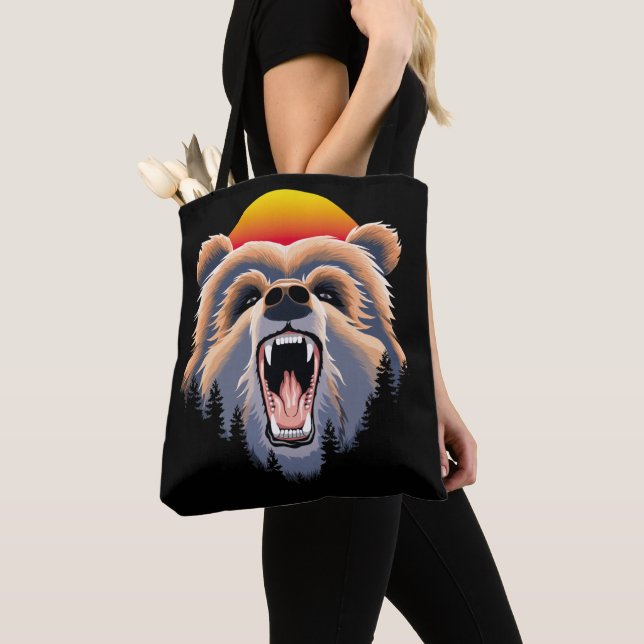 Roaring Grizzly Bear Face Tote Bag (Close Up)