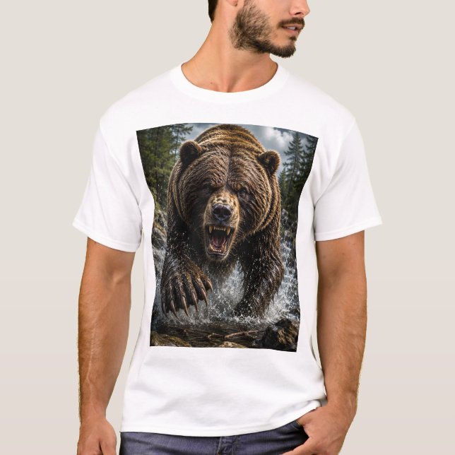 Roaring Grizzly Bear – Hyper-Realistic 3D T-Shirt (Front)