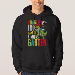 Roaring Into 100 Days Kindergarten Funny T Rex Din Hoodie