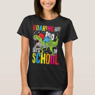 Roaring Into 100 Days Of School Fun T Rex Dinosaur T-Shirt