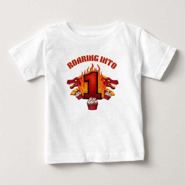   Roaring Into 1 Dragon Birthday  T-Shirt (Front)
