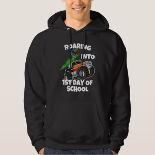 Roaring into 1st Day of School Truck Dinosaur Rex Hoodie