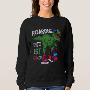 Roaring Into 1st Grade Dinosaur Back To School Kid Sweatshirt