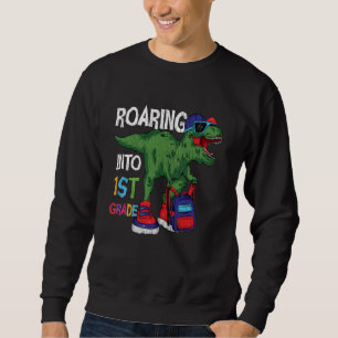 Roaring Into 1st Grade Dinosaur Back To School Kid Sweatshirt