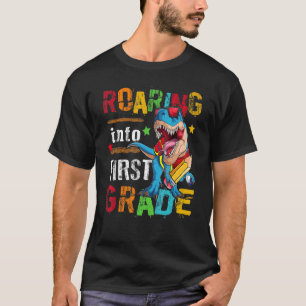 Roaring Into 1st Grade Dinosaur Boys Kids Back To T-Shirt