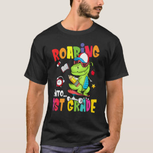 Roaring Into 1st Grade Dinosaur Boys Kids Back To T-Shirt