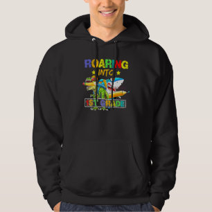 Roaring Into 1st Grade Dinosaur Shark Back To Scho Hoodie