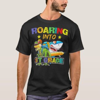 Roaring Into 1st Grade Dinosaur Shark Back To Scho T-Shirt
