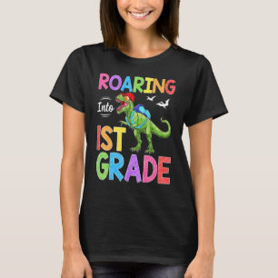 Roaring Into 1st Grade Dinosaur Students Kids Back T-Shirt