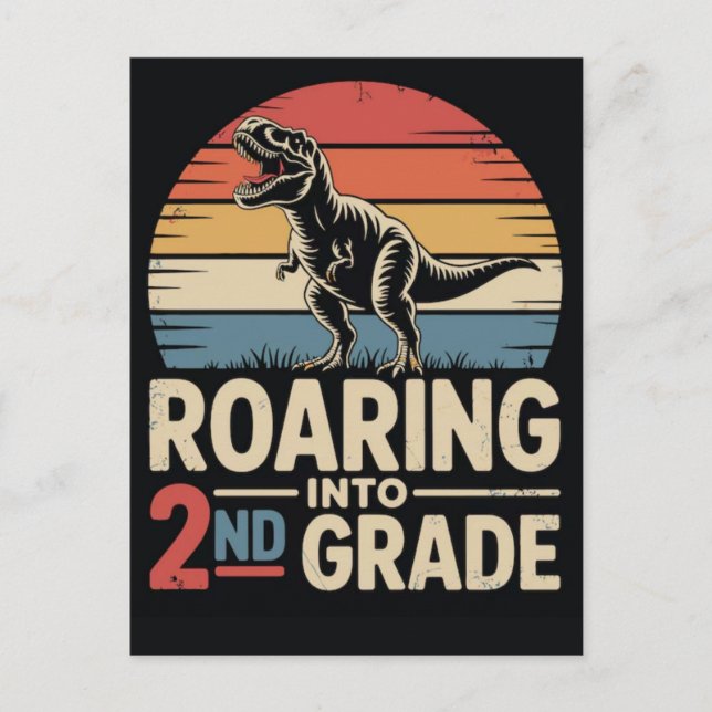 Roaring into 2nd grade tshirt 2026  holiday postcard (Front)