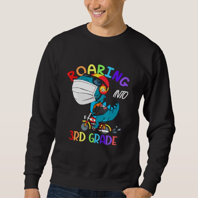 Roaring Into 3rd First Grade Dinosaur Face Mask Bo Sweatshirt (Front)