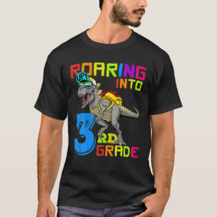 Roaring Into 3Rd Grade Dinosaur Rex Boys Kids T-Shirt