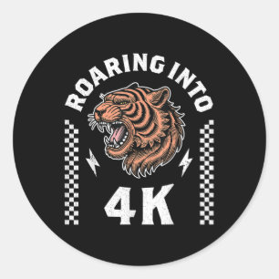 Roaring Into 4k Tiger Back To School Kid Im Ready Classic Round Sticker