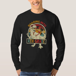 Roaring Into 4th Grade Dinosaur Back To School Boy T-Shirt