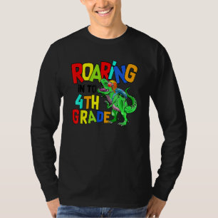 Roaring Into 4th Grade Dinosaur Back To School Stu T-Shirt