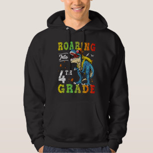 Roaring Into 4th Grade Dinosaur Teacher Pre K Back Hoodie