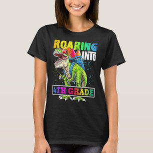 Roaring Into 4th Grade Rex Dinosaur Back To School T-Shirt