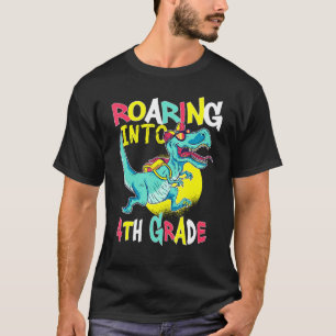 Roaring Into 4th Grade T Rex Dinosaur Back To Scho T-Shirt