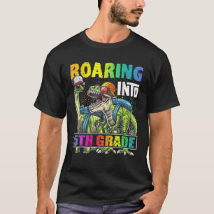 Roaring Into 5Th Grade Back To School Dinosaur T-Shirt