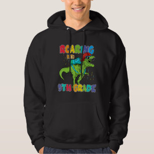 Roaring Into 5th Grade School Rex Dinosaur Back To Hoodie