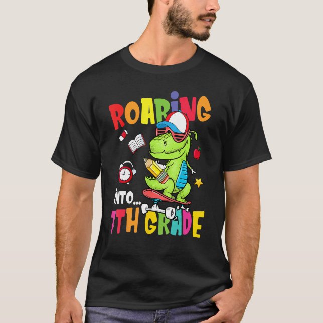 Roaring Into 7th Grade Dinosaur Boys Kids Back To  T-Shirt (Front)