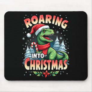 Roaring Into Christmas Kids Girls Funny Dinosaur X Mouse Pad