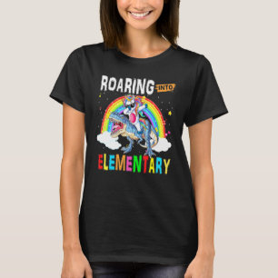 Roaring Into Elementary Unicorn Dabbing Riding Din T-Shirt