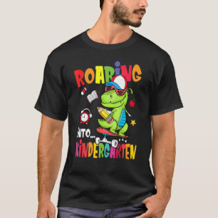 Roaring Into Kindergarten Dinosaur Boys Kids Back T-Shirt