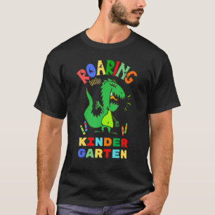 Roaring Into Kindergarten Pre K Dinosaur Rex Back T-Shirt