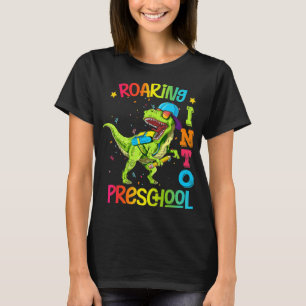 Roaring Into Preschool Dinosaur Teacher Pre K Back T-Shirt
